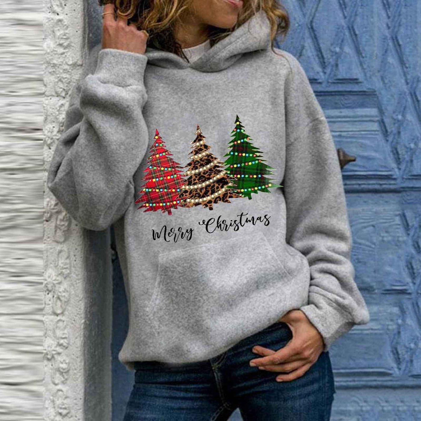 Christmas Merry Christmas Christmas tree hooded sweater large size loose top