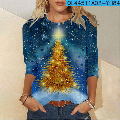 Christmas Element Creative Printing 3D Digital Casual Trend 3D Long Sleeve T-shirt