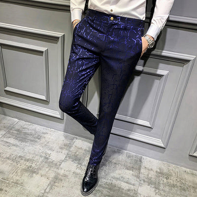 Men's Trousers Korean Style Slim Fashion Jacquard Thinning Hair Stylist Feet Pants SHOPPORA