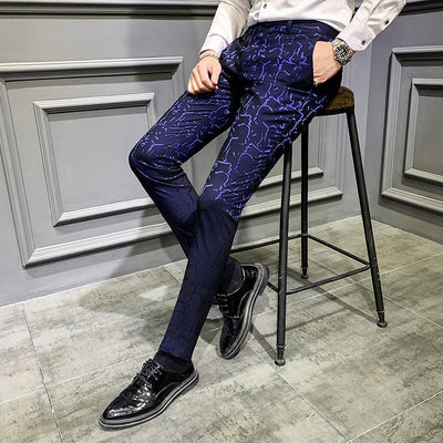 Men's Trousers Korean Style Slim Fashion Jacquard Thinning Hair Stylist Feet Pants SHOPPORA
