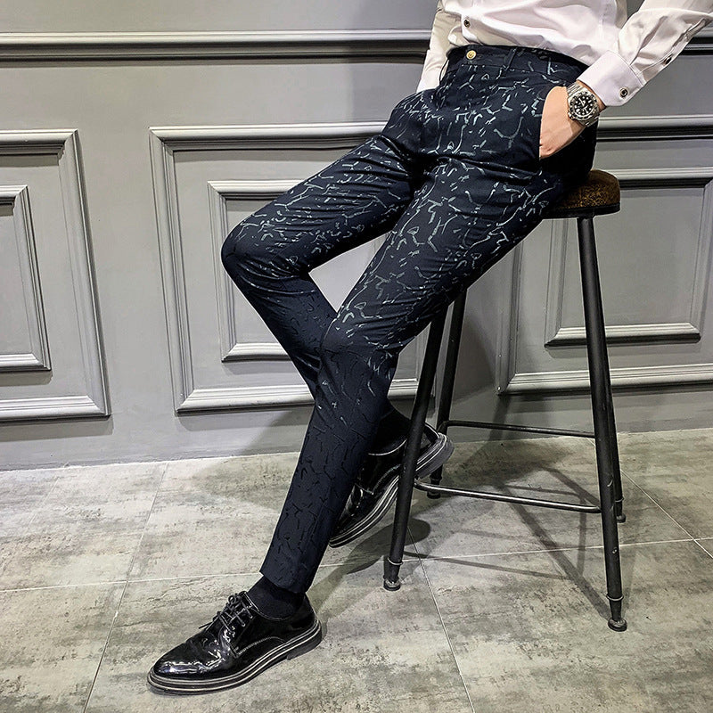 Men's Trousers Korean Style Slim Fashion Jacquard Thinning Hair Stylist Feet Pants SHOPPORA