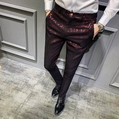 Men's Trousers Korean Style Slim Fashion Jacquard Thinning Hair Stylist Feet Pants SHOPPORA