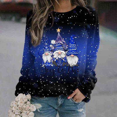 European And American Christmas Theme Printing Loose Knitted Long Sleeves T