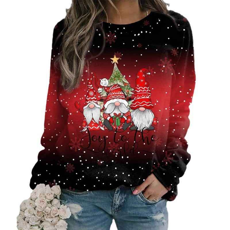European And American Christmas Theme Printing Loose Knitted Long Sleeves T