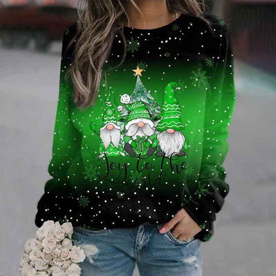 European And American Christmas Theme Printing Loose Knitted Long Sleeves T