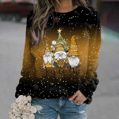 European And American Christmas Theme Printing Loose Knitted Long Sleeves T