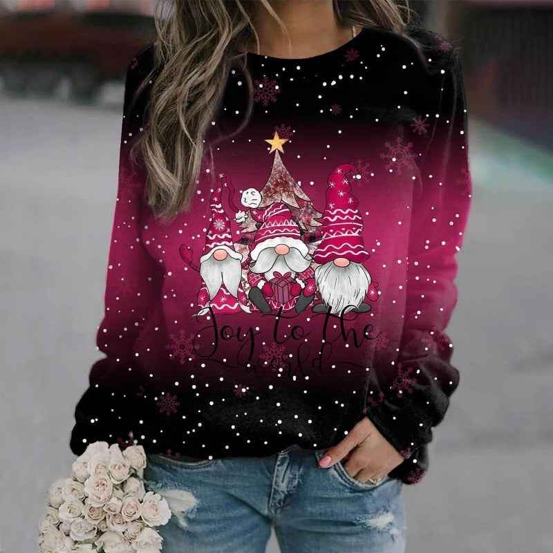 European And American Christmas Theme Printing Loose Knitted Long Sleeves T