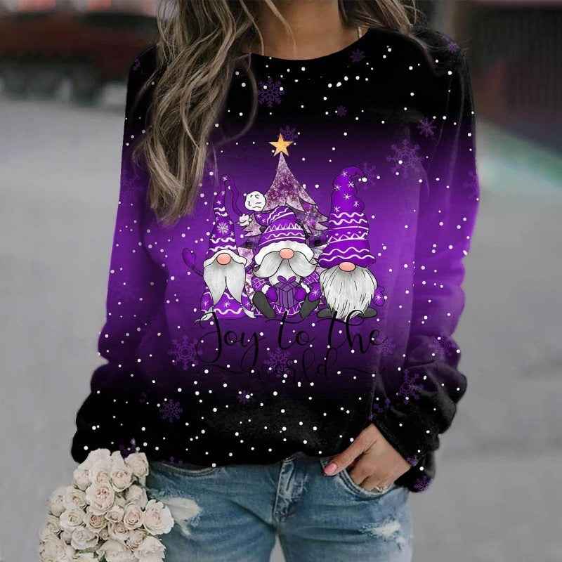 European And American Christmas Theme Printing Loose Knitted Long Sleeves T