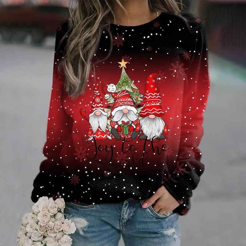 European And American Christmas Theme Printing Loose Knitted Long Sleeves T