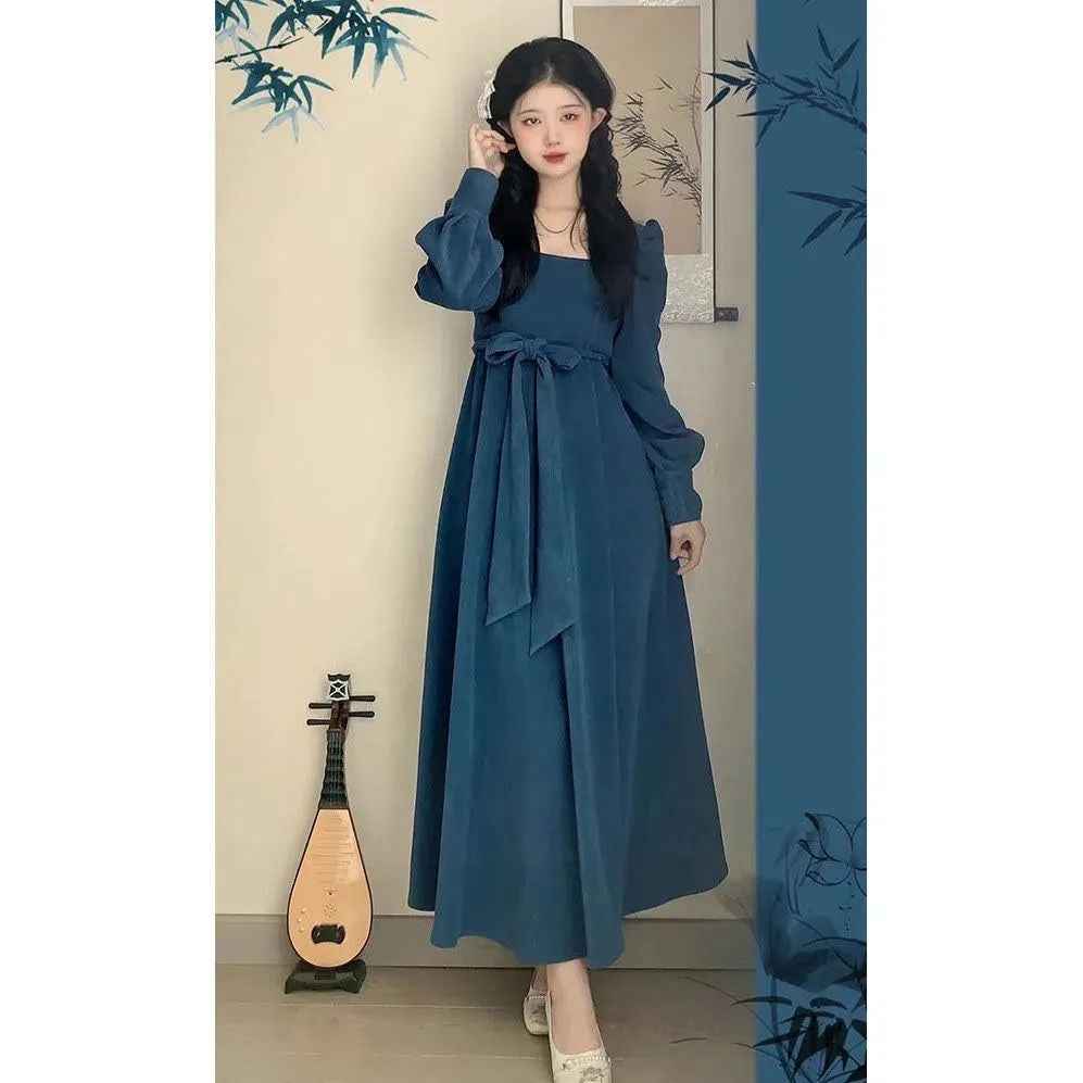 National Style New Chinese Style Spring And Autumn French Retro Elegant Slim Square Collar High Waist Skirt