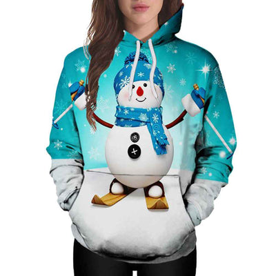 Christmas Snowman Digital Print Hooded Sweatshirt