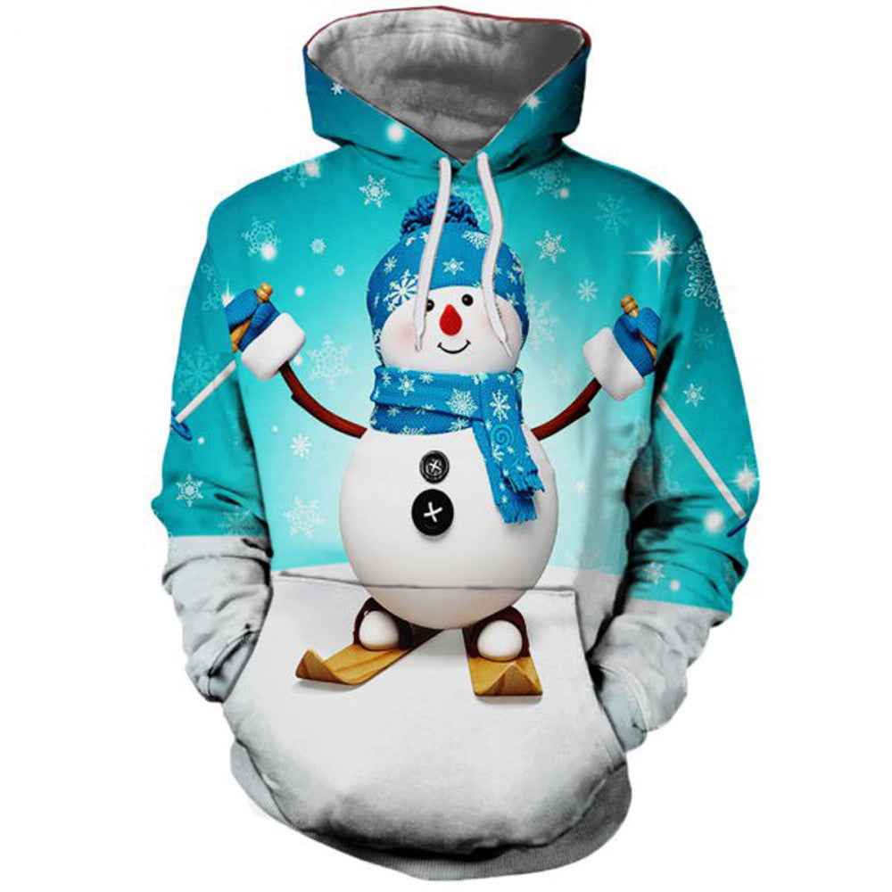 Christmas Snowman Digital Print Hooded Sweatshirt