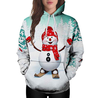 Christmas Snowman Digital Print Hooded Sweatshirt