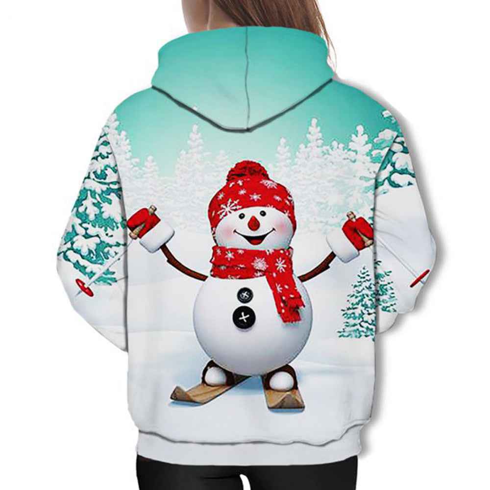 Christmas Snowman Digital Print Hooded Sweatshirt