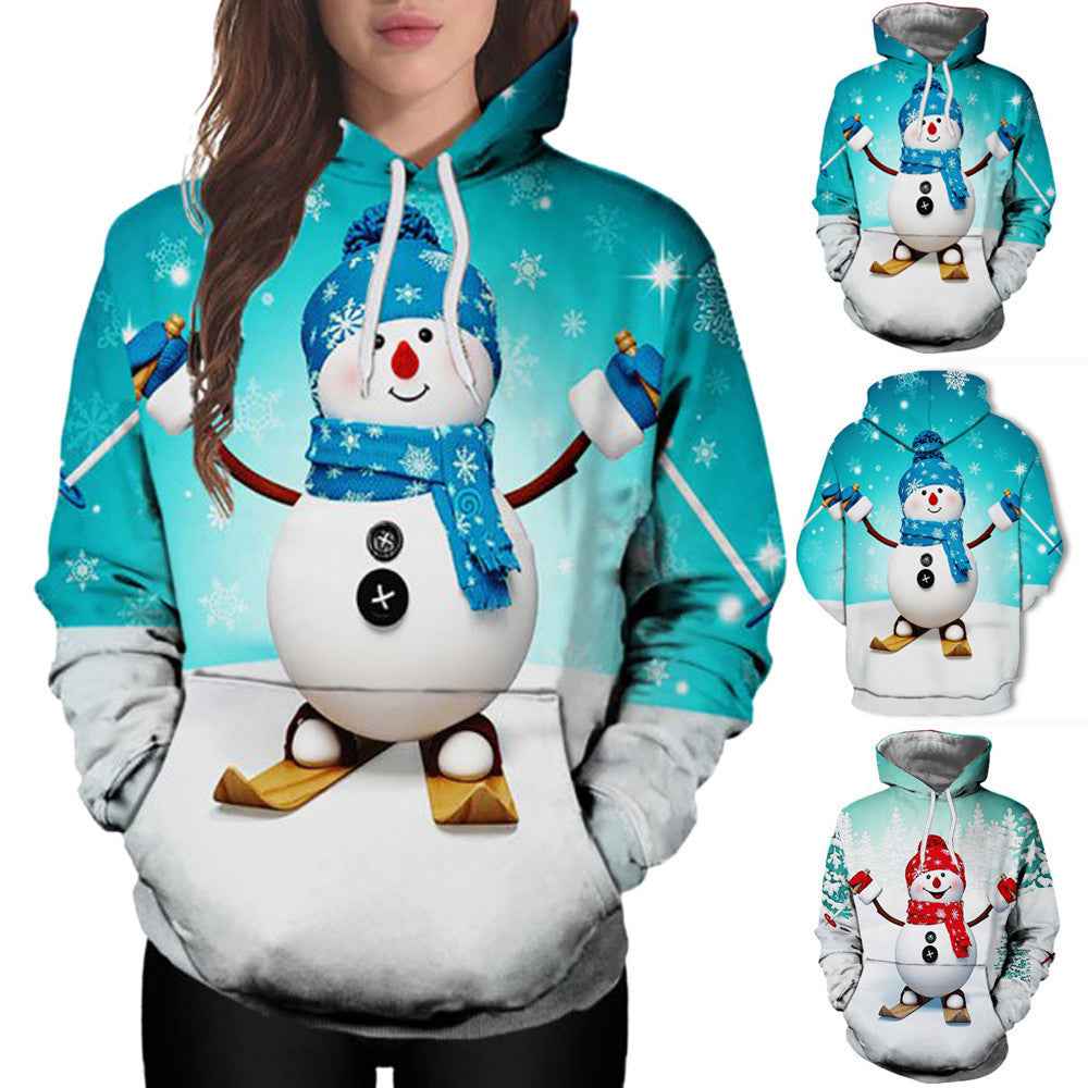 Christmas Snowman Digital Print Hooded Sweatshirt