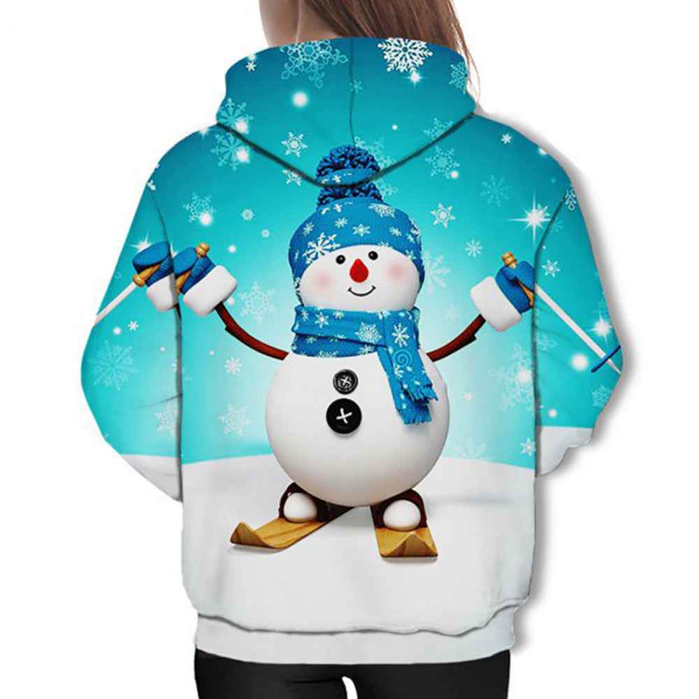Christmas Snowman Digital Print Hooded Sweatshirt