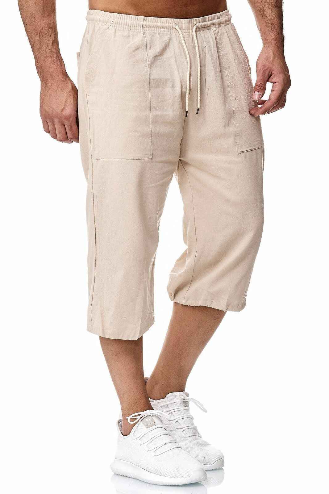 Men's Casual Cotton And Linen Cropped Sports Pants