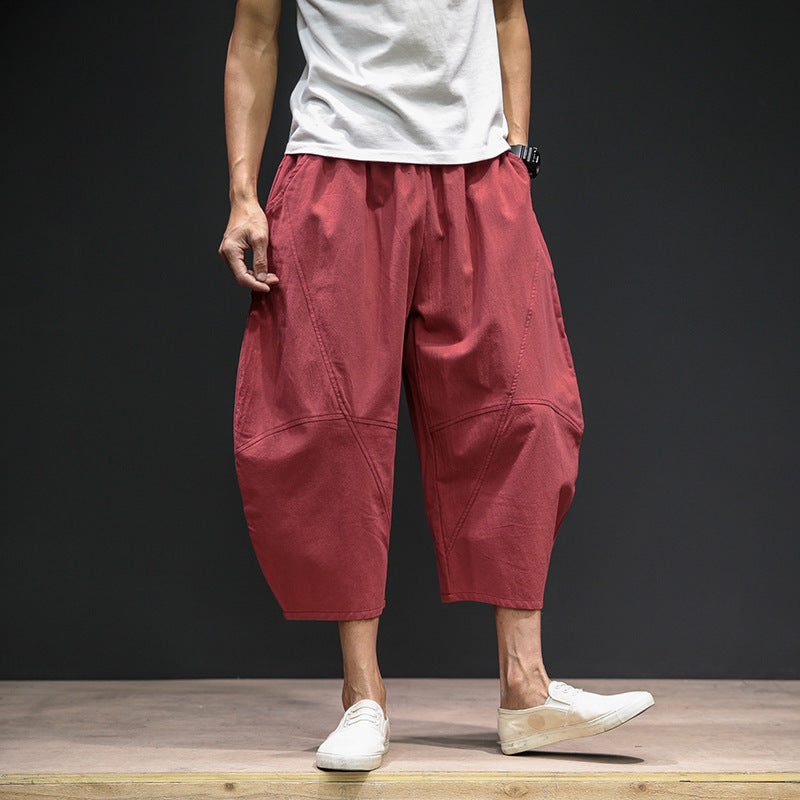 Men's cropped bloomers loose wide-leg pants plus size harem pants SHOPPORA