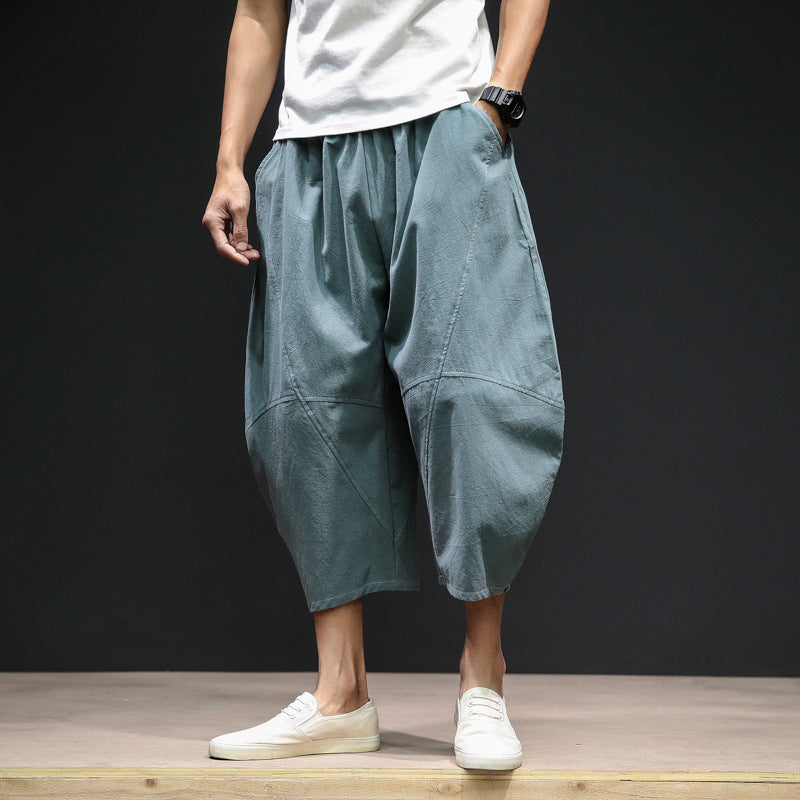 Men's cropped bloomers loose wide-leg pants plus size harem pants SHOPPORA
