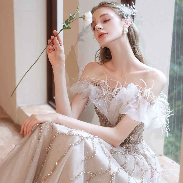 Off-shoulder Annual Conference Host Engagement Dress