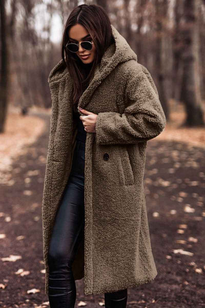 Autumn Winter Fashion Elegant Long Coat Woman Plush Warm Faux Fleece Coat Women Teddy Jacket Female Teddy Coat Outwear Ladies