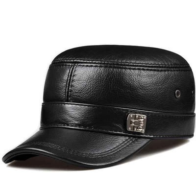 Leather Hat For Men's Warm Flat Top Ear Protection