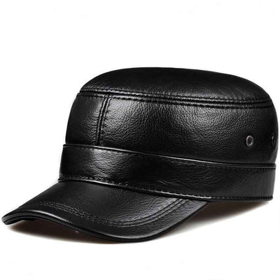 Leather Hat For Men's Warm Flat Top Ear Protection