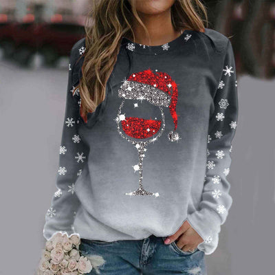 European And American Loose Christmas Sweater Round Neck Print Long Sleeves