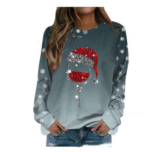 European And American Loose Christmas Sweater Round Neck Print Long Sleeves