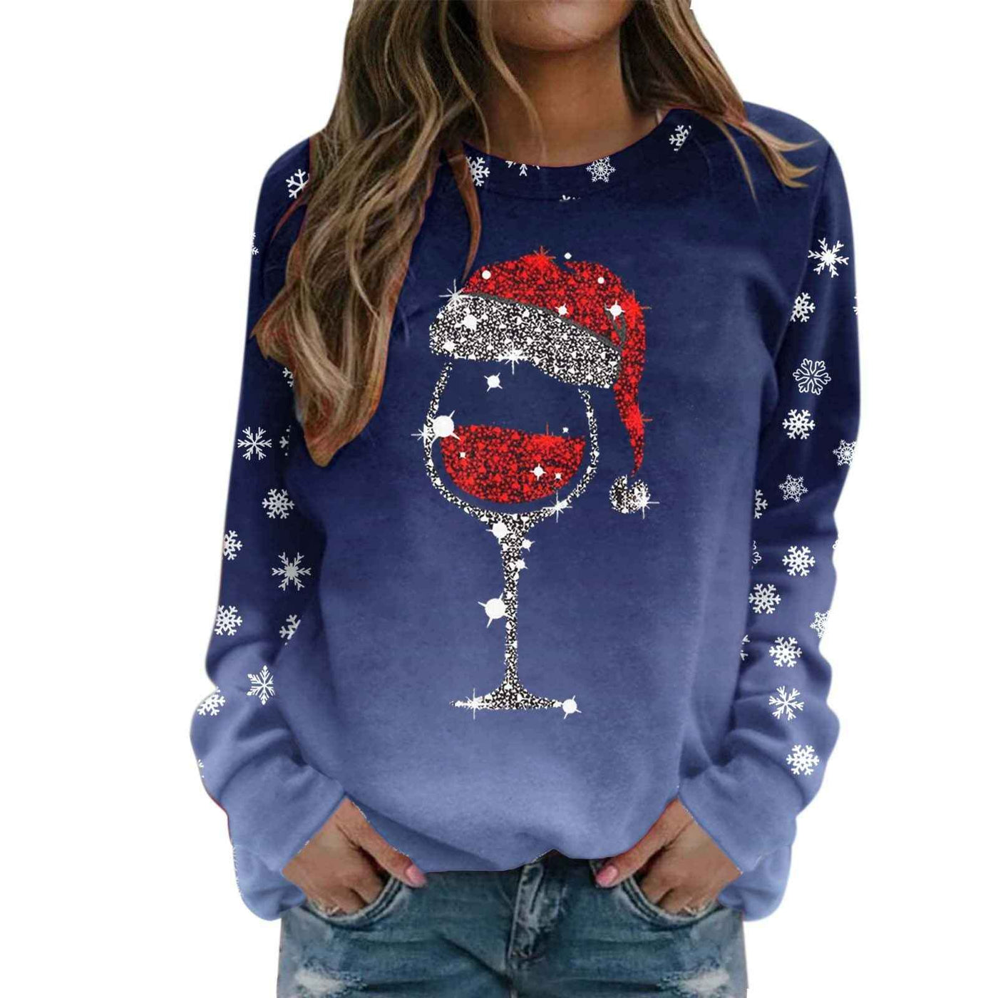 European And American Loose Christmas Sweater Round Neck Print Long Sleeves