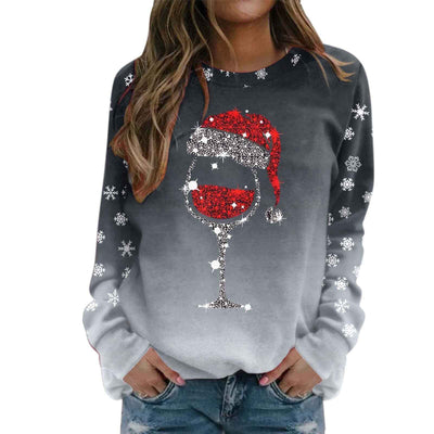 European And American Loose Christmas Sweater Round Neck Print Long Sleeves