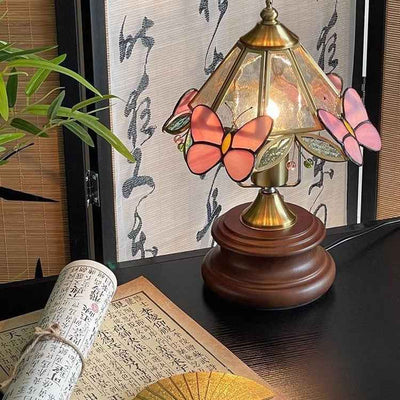 Retro Butterfly Flower Glass Mini Table Lamp