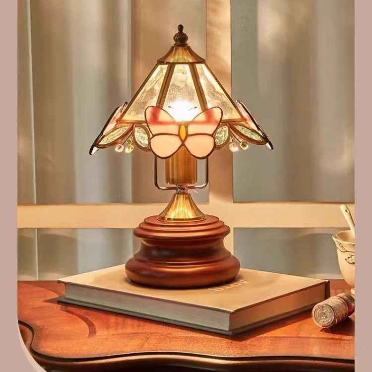 Retro Butterfly Flower Glass Mini Table Lamp