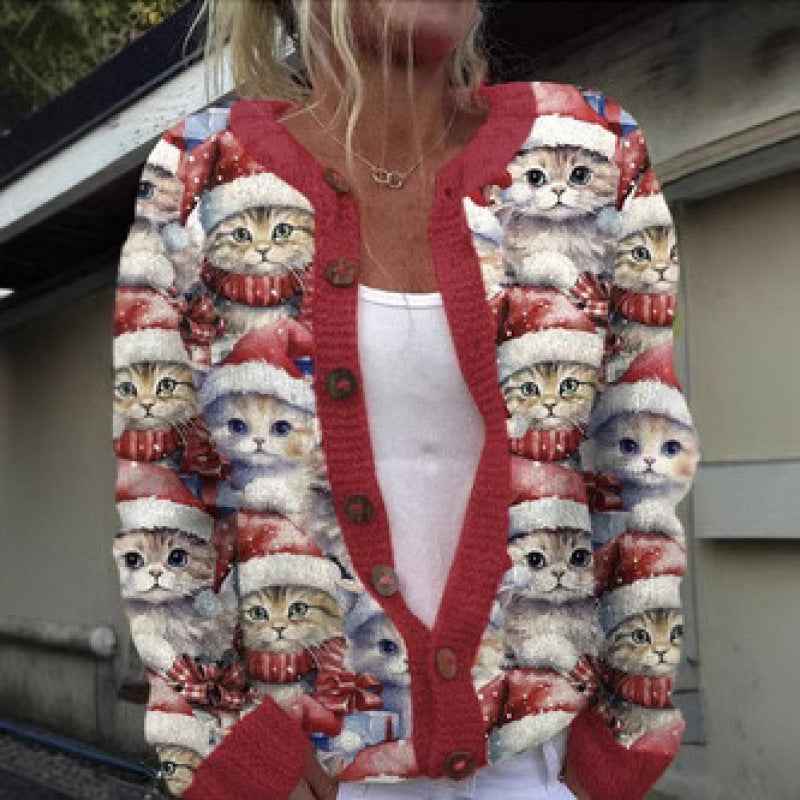 New Christmas 3D Digital Printing Women Cardigan Coat Outerwear Female
