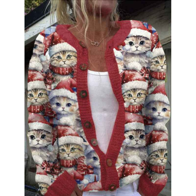 New Christmas 3D Digital Printing Women Cardigan Coat Outerwear Female