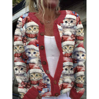 New Christmas 3D Digital Printing Women Cardigan Coat Outerwear Female