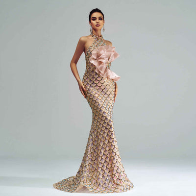 Halter Sequined Mermaid Evening Dress