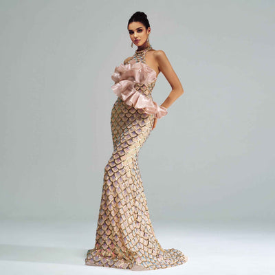 Halter Sequined Mermaid Evening Dress