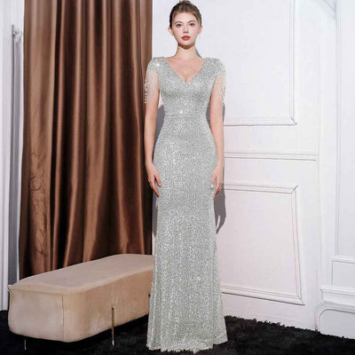 Sequined Slim Fit Slimming Long Dress Women