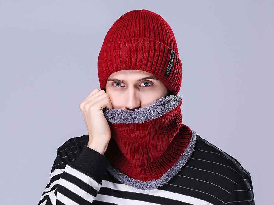 Men's Outdoor Knitted Hat Cold Neck Protection Two-piece Set