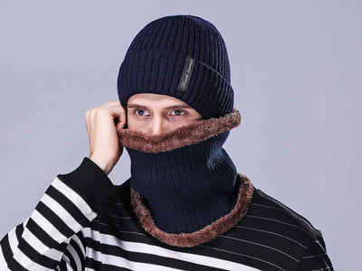 Men's Outdoor Knitted Hat Cold Neck Protection Two-piece Set