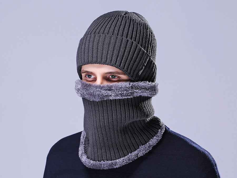 Men's Outdoor Knitted Hat Cold Neck Protection Two-piece Set