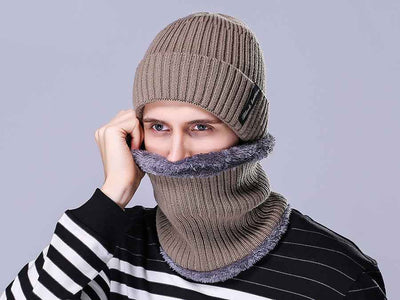 Men's Outdoor Knitted Hat Cold Neck Protection Two-piece Set