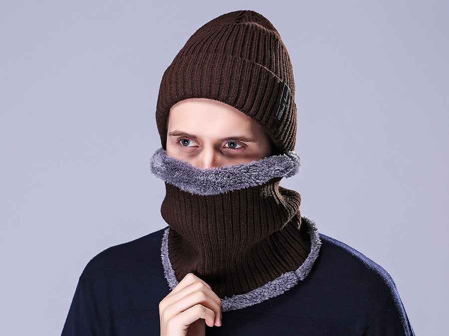 Men's Outdoor Knitted Hat Cold Neck Protection Two-piece Set