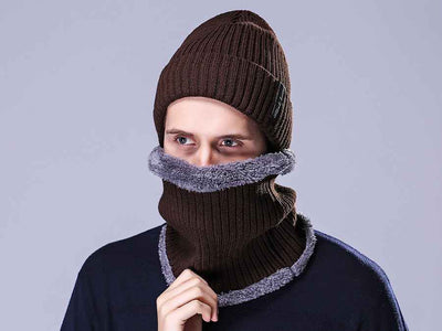 Men's Outdoor Knitted Hat Cold Neck Protection Two-piece Set