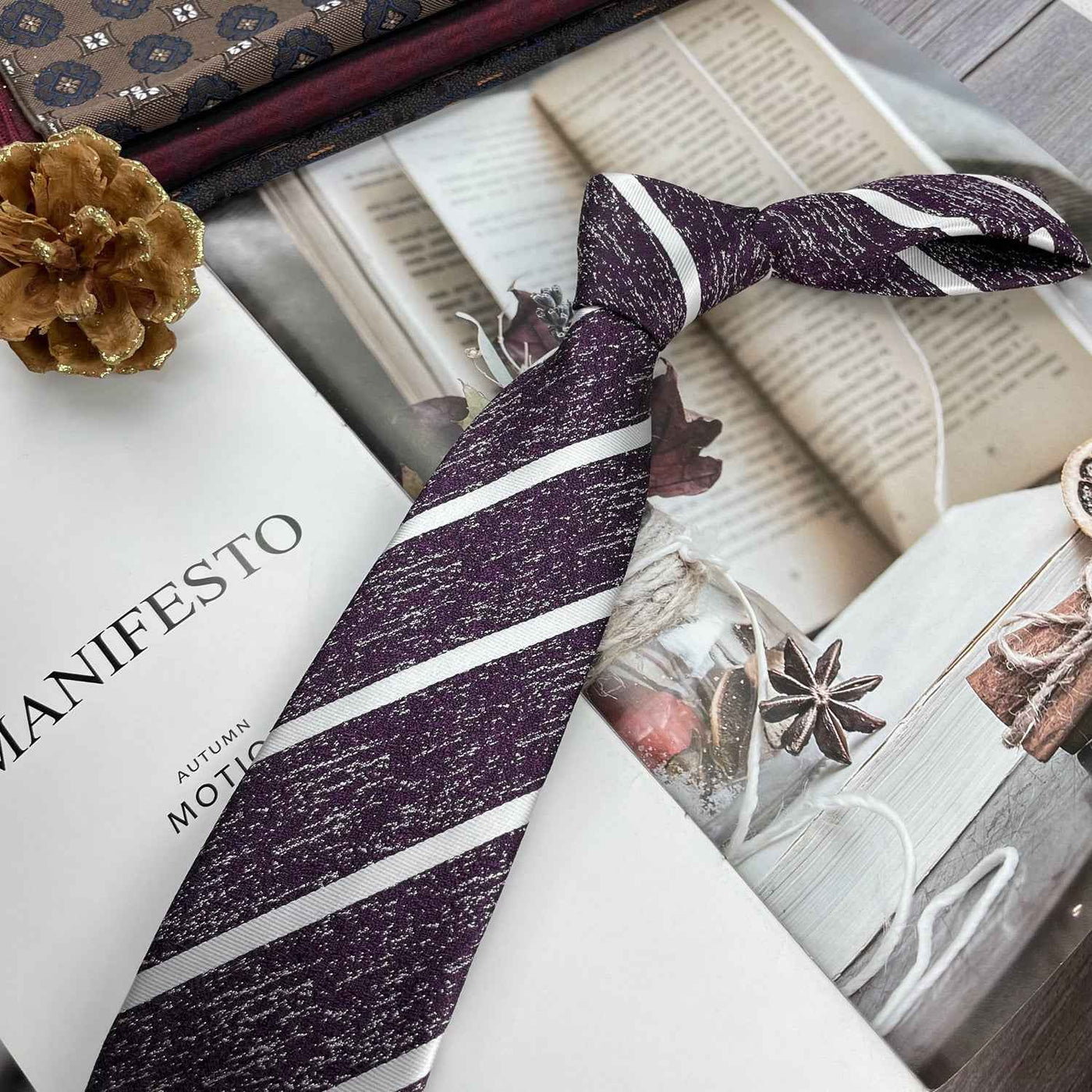 Retro Coffee Color Orange Red Striped Tie Hand Hit 8CM Men