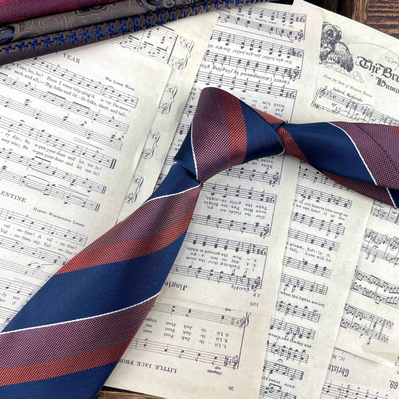 Retro Coffee Color Orange Red Striped Tie Hand Hit 8CM Men