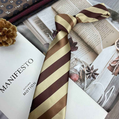 Retro Coffee Color Orange Red Striped Tie Hand Hit 8CM Men