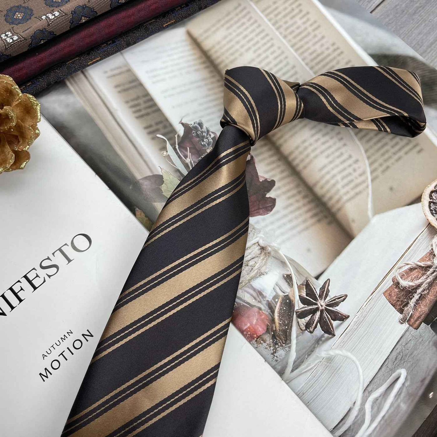 Retro Coffee Color Orange Red Striped Tie Hand Hit 8CM Men