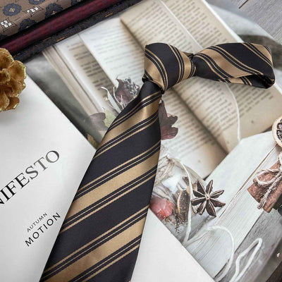 Retro Coffee Color Orange Red Striped Tie Hand Hit 8CM Men